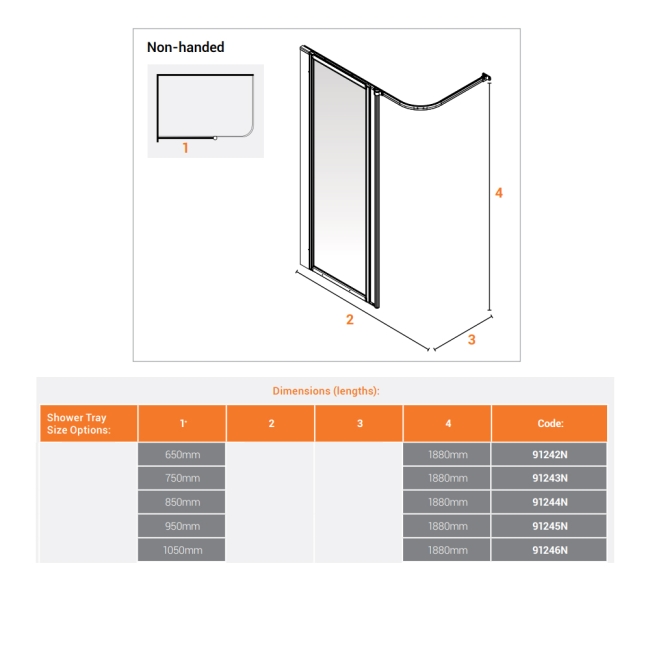 AKW Option HF Shower Screen 950mm Wide  | Dimension Image