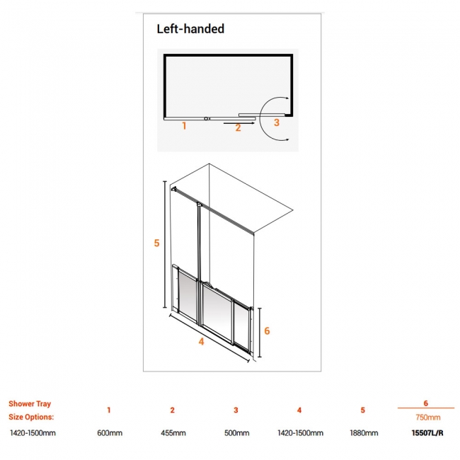AKW Option SJ Sliding Shower Screen 1400-1500mm Wide - Left Handed
