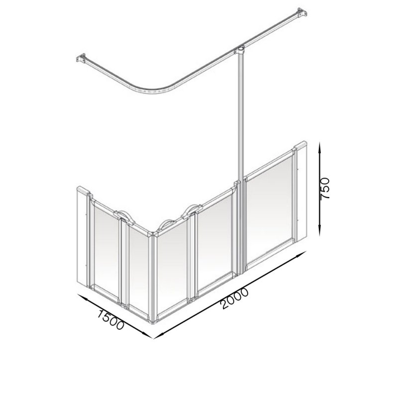AKW Option X 750 Shower Screen 2000mm x 1500mm - Right Handed