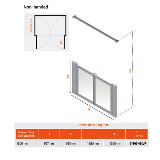 AKW Silverdale Clear Option M 750 Shower Screen 1300mm Wide