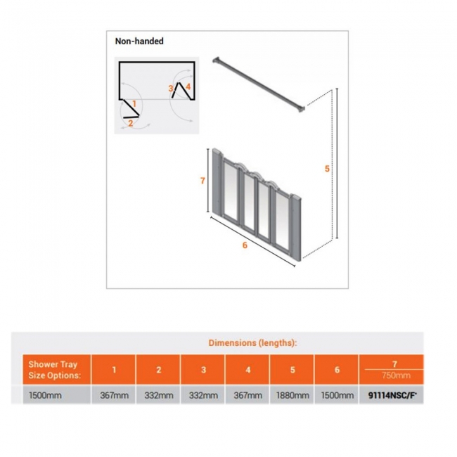 AKW Silverdale Clear Option N 750 Shower Screen 1500mm Wide