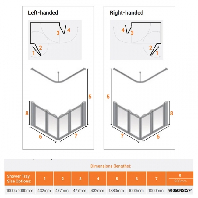 AKW Silverdale Frosted Option E 900 Shower Screen 1000mm x 1000mm