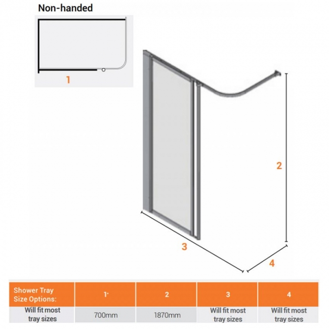 AKW Silverdale Frosted Option HFW Wet Floor Shower Screen 700mm Wide