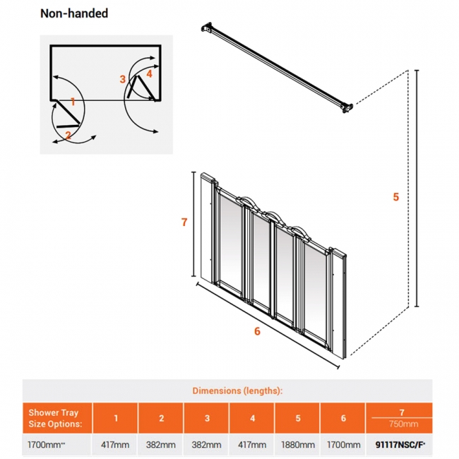 AKW Silverdale Frosted Option N 750 Shower Screen 1700mm Wide
