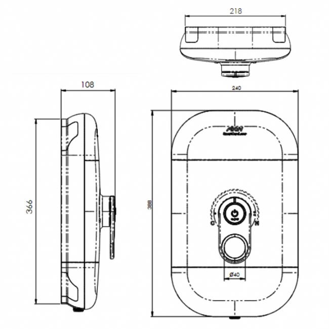 AKW SmartCare Lever White Electric Shower with Silver/Dark Blue kit - 8.5kw  | Dimension Image