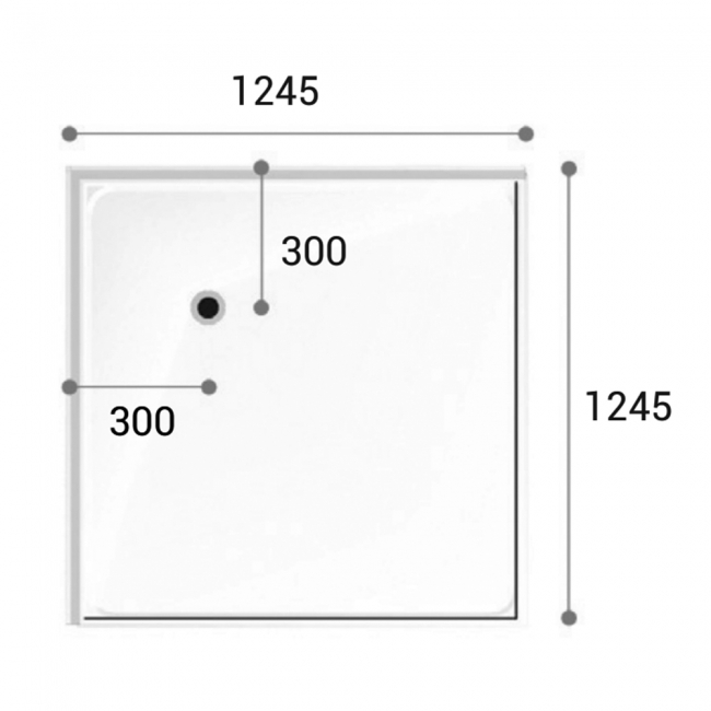 AKW Swift Level Access Square Shower Tray 1245mm x 1245mm (for Tiled Floors)  | Dimension Image