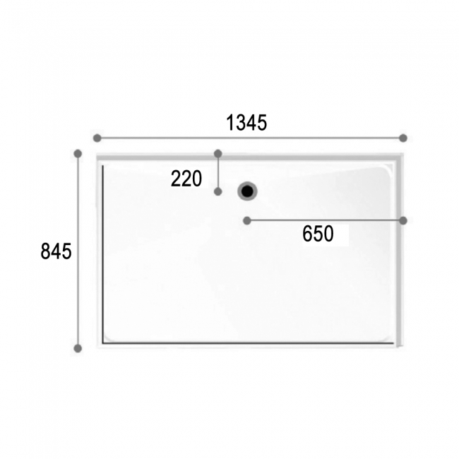 AKW Swift Level Access Rectangular Shower Tray 1345mm x 845mm Left Handed (for Tiled Floors)  | Dimension Image
