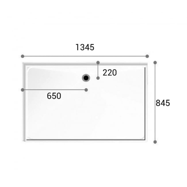 AKW Swift Level Access Rectangular Shower Tray 1345mm x 845mm Right Handed (for Vinyl Floors)  | Dimension Image