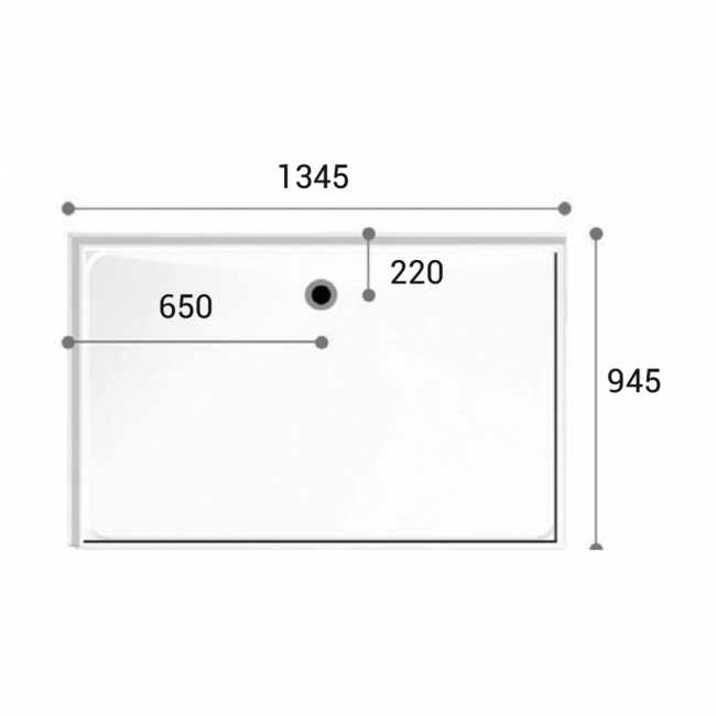 AKW Swift Level Access Rectangular Shower Tray 1345mm x 945mm Right Handed (for Vinyl Floors)  | Dimension Image