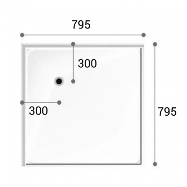 AKW Swift Level Access Square Shower Tray 795mm x 795mm (for Tiled Floors)  | Dimension Image