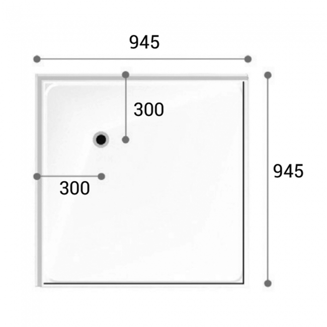 AKW Swift Level Access Square Shower Tray 945mm x 945mm (for Tiled Floors)  | Dimension Image