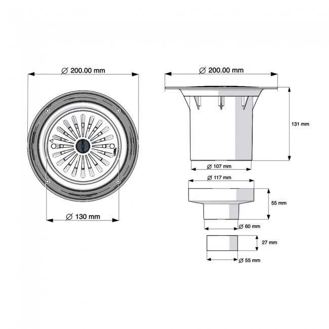 AKW TF75 Bottom Outlet Plastic Shower Waste for Vinyl Flooring