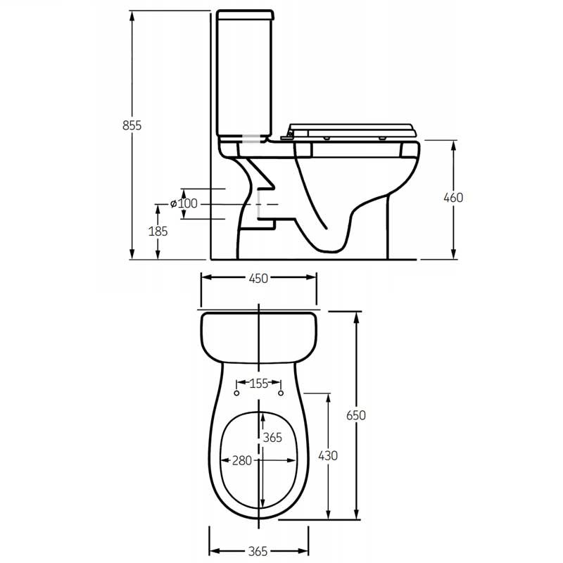 AKW 460S Raised Height Close Coupled Toilet WC Pan 650mm Projection