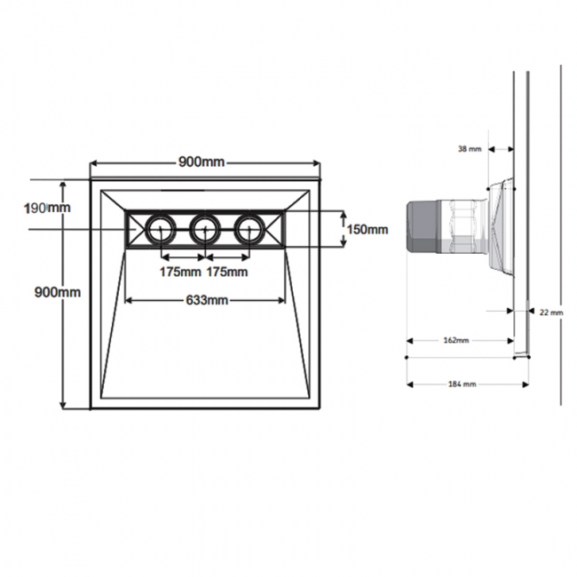 AKW TriForm Linear Drain Level Access Wet Room Former Tray 900mm x 900mm