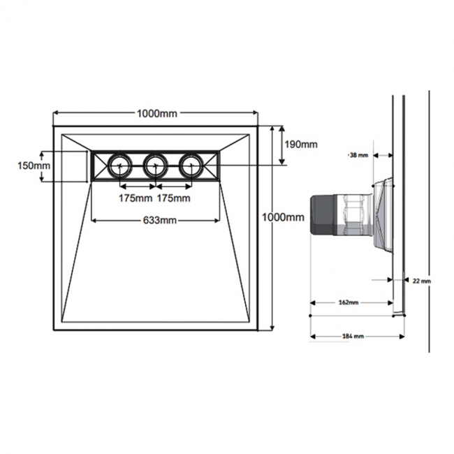 AKW TriForm Linear Drain Level Access Wet Room Former Tray 1000mm x 1000mm