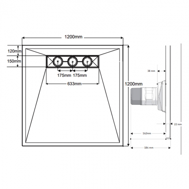 AKW TriForm Linear Drain Level Access Wet Room Former Tray 1200mm x 1200mm
