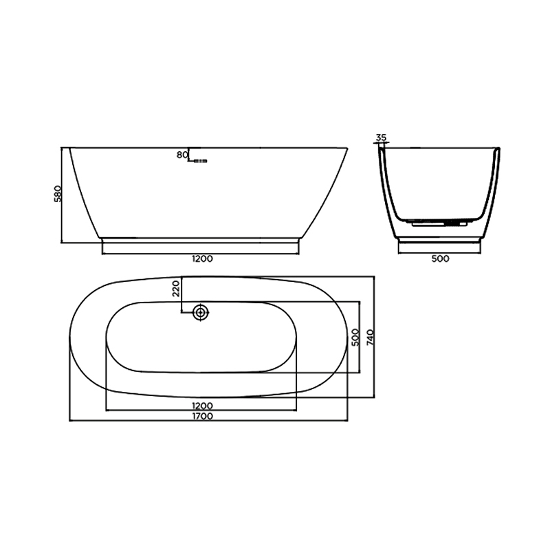April Harrogate Contemporary Freestanding Bath 1700mm x 740mm - Acrylic