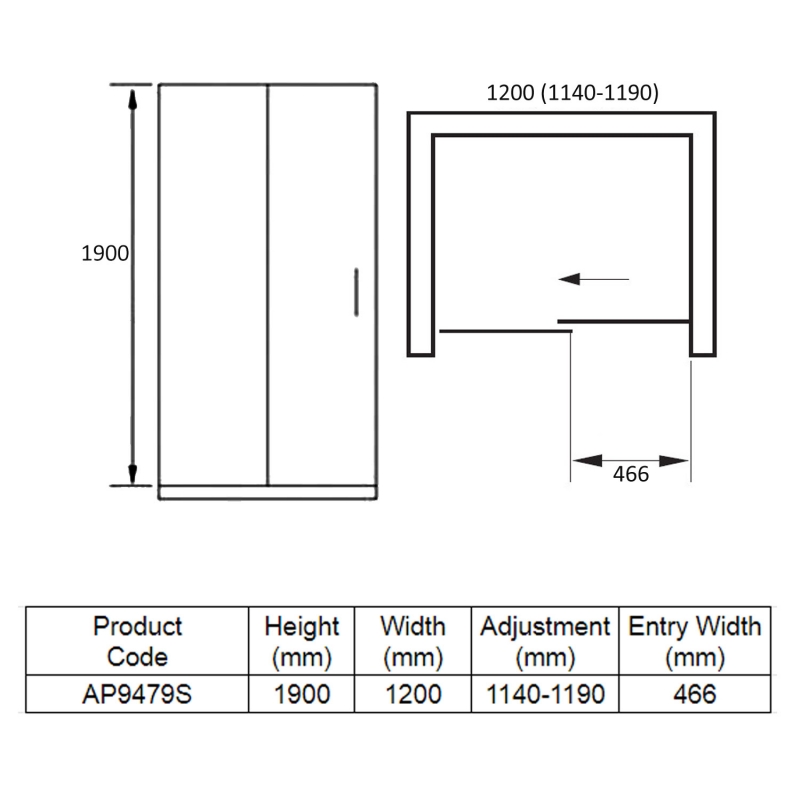 April Identiti Sliding Shower Door 1200mm Wide - 8mm Glass