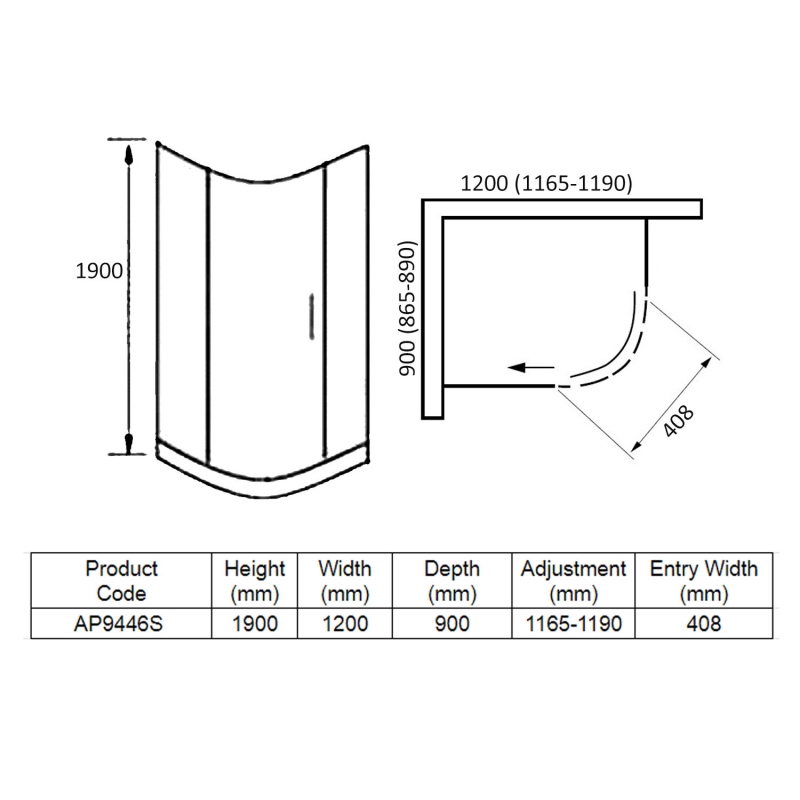April Identiti 1-Door Offset Quadrant Shower Enclosure 1200mm x 900mm - 8mm Glass