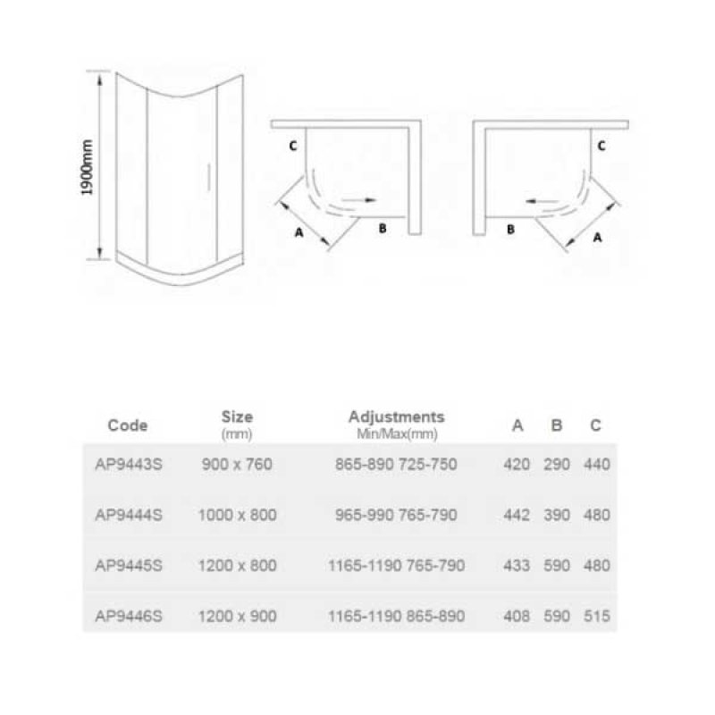 April Identiti2 Single Offset Quadrant Shower Enclosure 1200mm x 800mm - 8mm Glass