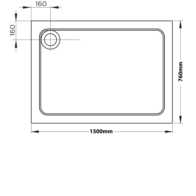 April Anti-Slip Rectangular Shower Tray 1500mm x 760mm - White