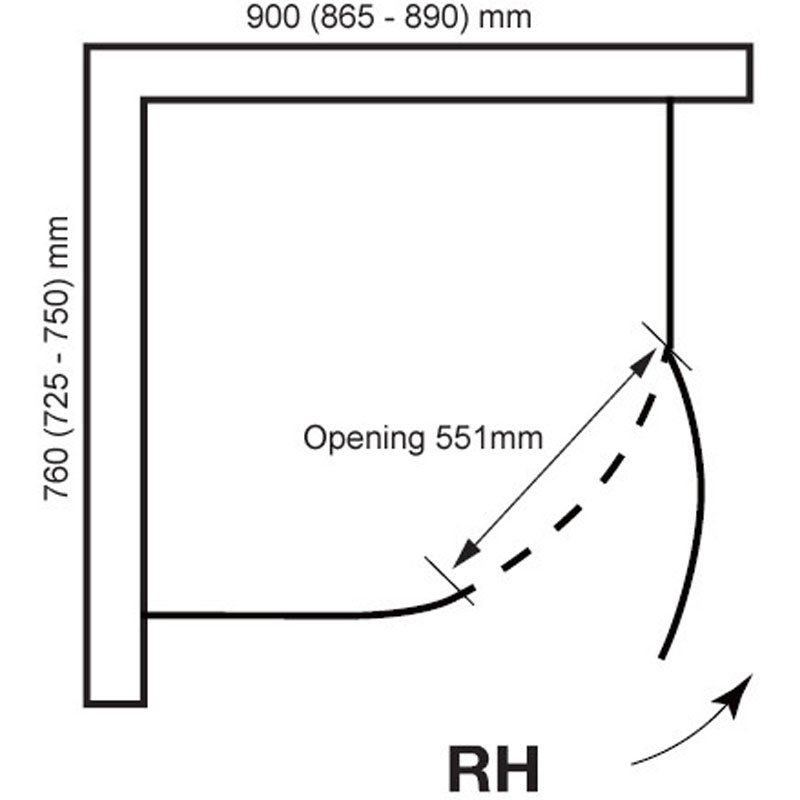 April Prestige RH Offset Quadrant Shower Enclosure - 900mm x 760mm - 8mm Glass