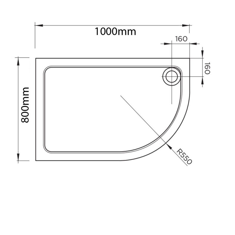 April RH Offset Shower Tray 1000mm x 800mm TR91080QR