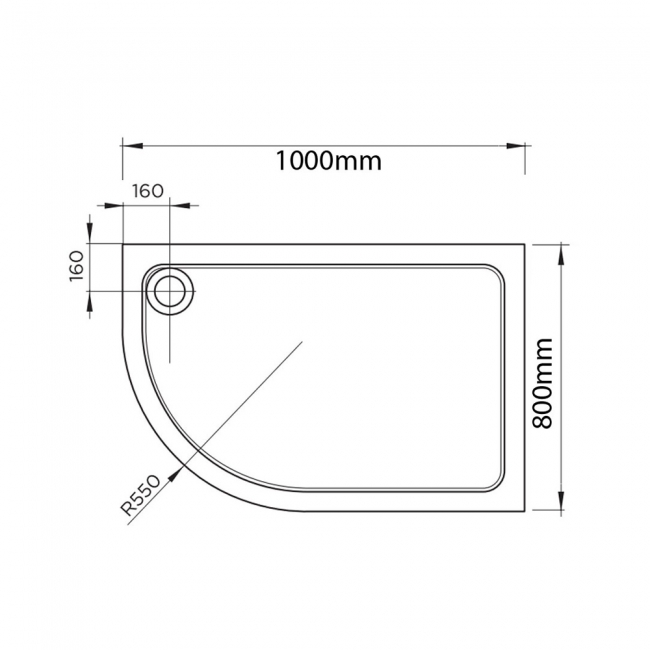 April Stone Resin White Offset Quadrant Shower Tray 1000mm x 800mm Left Handed