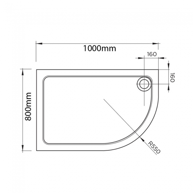 April Stone Resin White Offset Quadrant Shower Tray 1000mm x 800mm Right Handed