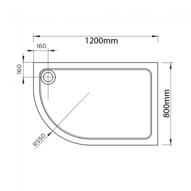 April Stone Resin White Offset Quadrant Shower Tray 1200mm x 800mm Left Handed