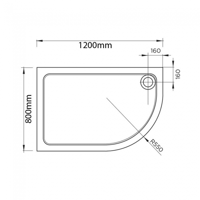 April Stone Resin White Offset Quadrant Shower Tray 1200mm x 800mm Right Handed