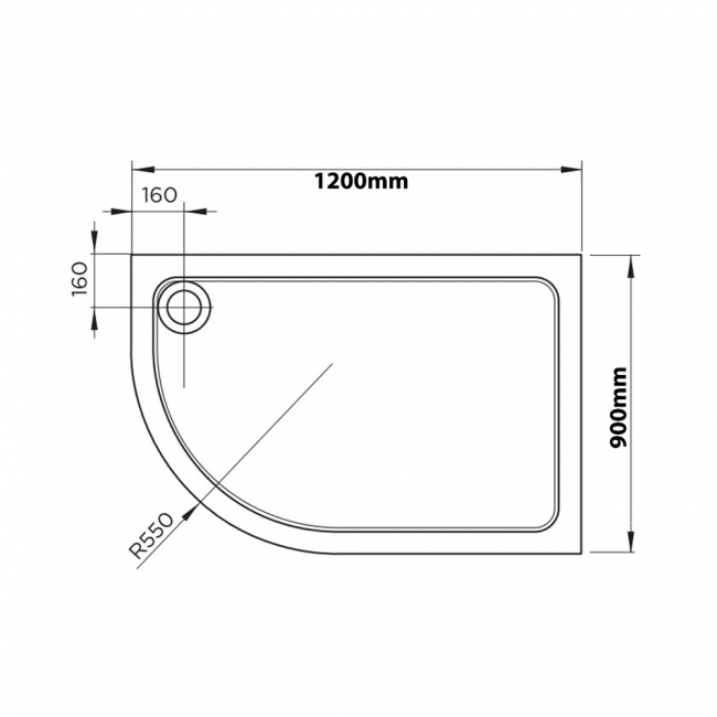 April Stone Resin White Offset Quadrant Shower Tray 1200mm x 900mm Left Handed