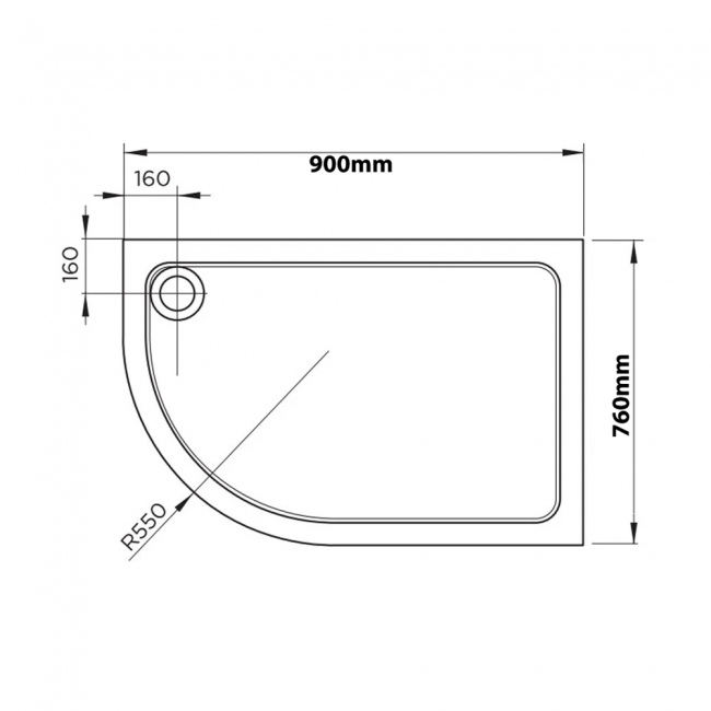 April Stone Resin White Offset Quadrant Shower Tray 900mm x 760mm Left Handed