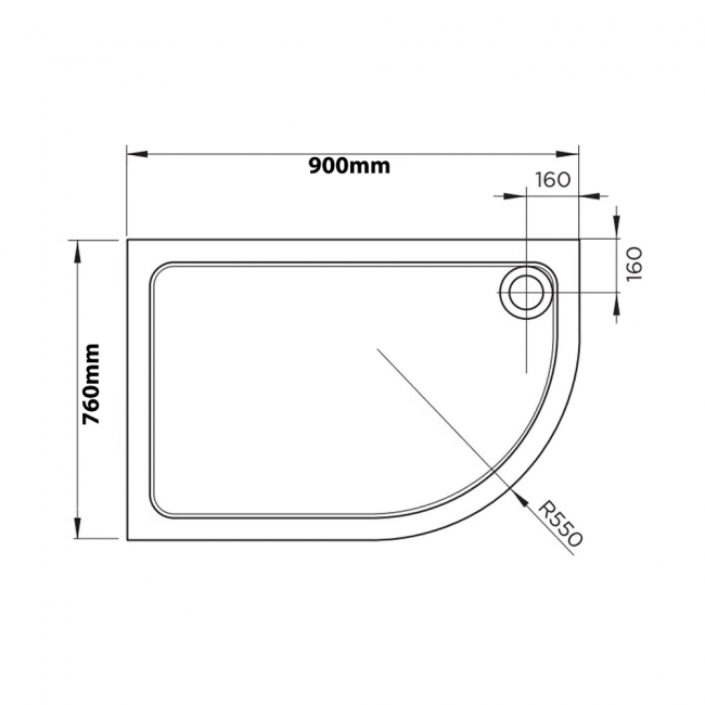 April Stone Resin White Offset Quadrant Shower Tray 900mm x 760mm Right Handed