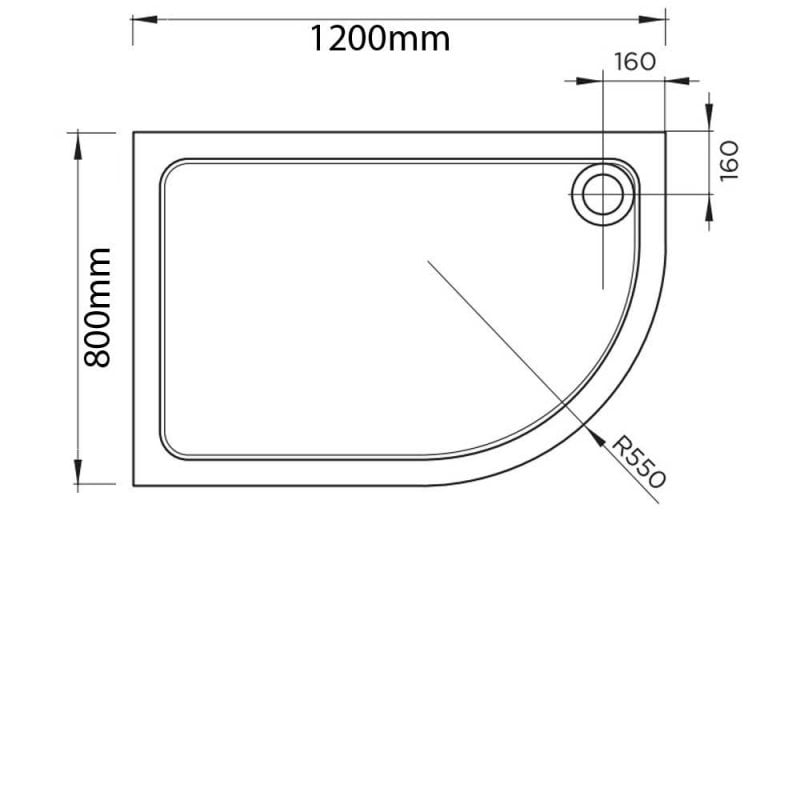 April Offset Quadrant Shower Tray 1200mm x 800mm - Right Handed