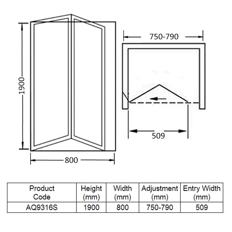 Aquadart Venturi 6 Bi-Fold Shower Door 800mm Wide - 6mm Glass