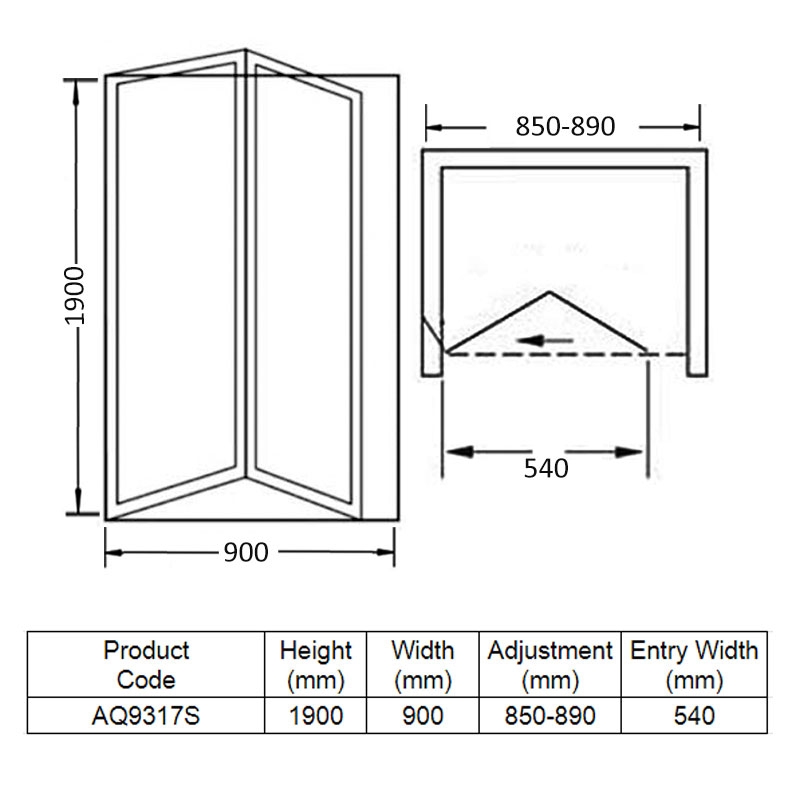 Aquadart Venturi 6 Bi-Fold Shower Door 900mm Wide - 6mm Glass