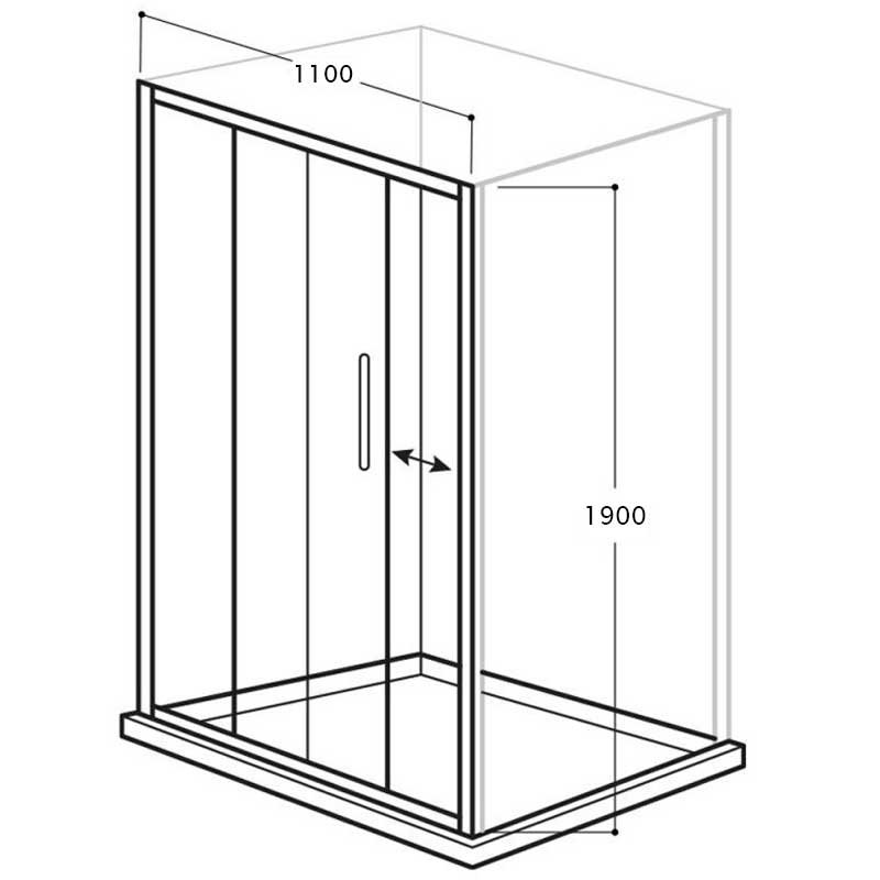 Aquadart Venturi 6 Sliding Shower Door 1100mm Wide - 6mm Glass