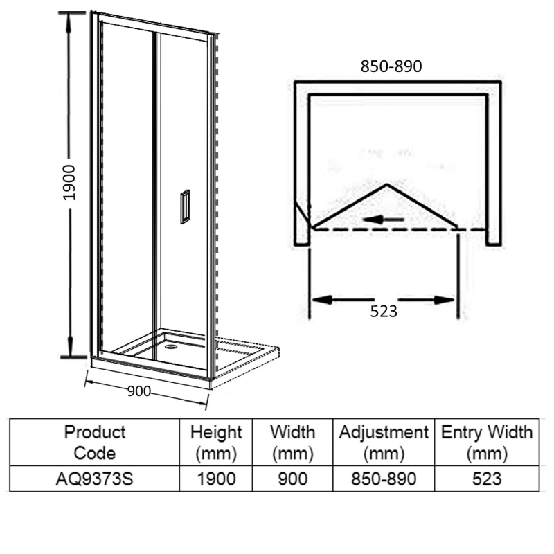 Aquadart Venturi 6 Frameless Bi-Fold Shower Door 900mm Wide - 6mm Glass