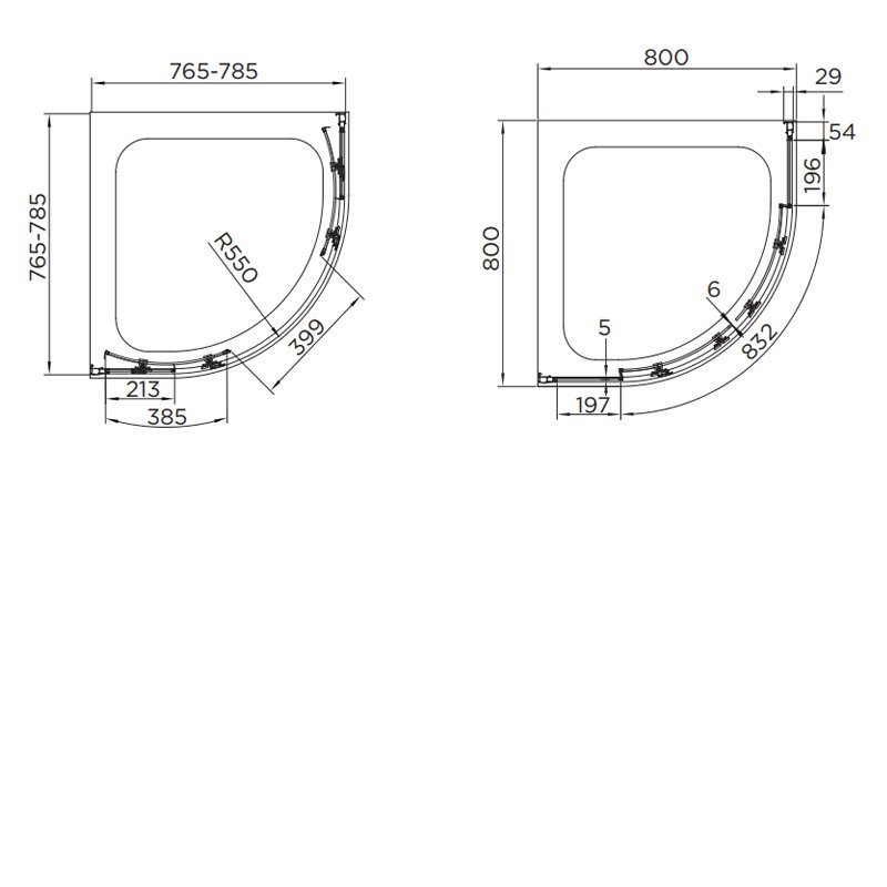 Aquadart Venturi 6 Double Sliding Quadrant Shower Enclosure 800mm x 800mm - 6mm Glass