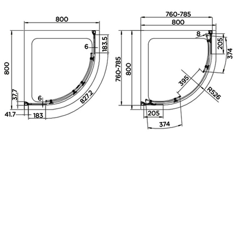 Aquadart Venturi 8 2-Door Quadrant Shower Enclosure 800mm x 800mm - 8mm Glass