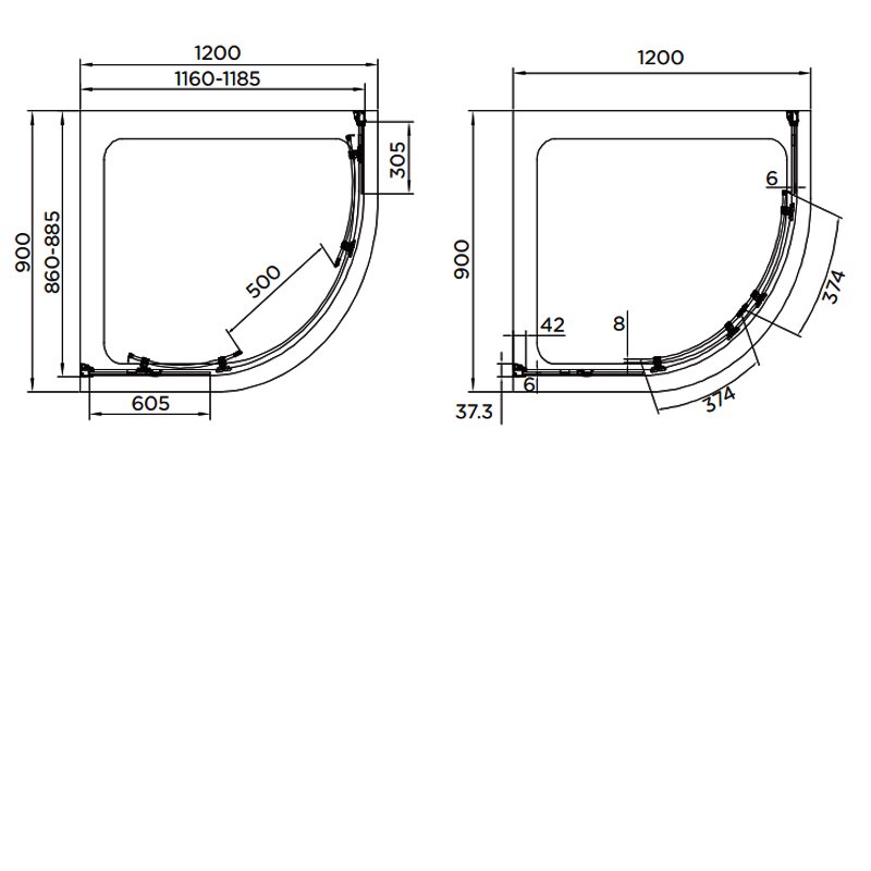 Aquadart Venturi 8 2-Door Offset Quadrant Shower Enclosure 1200mm x 900mm - 8mm Glass
