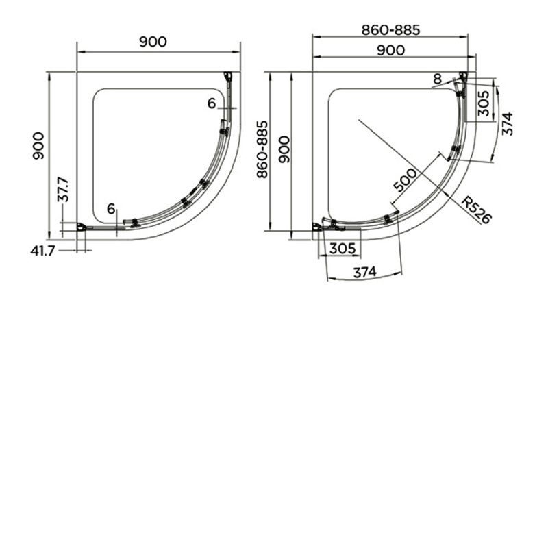 Aquadart Venturi 8 2-Door Quadrant Shower Enclosure 900mm x 900mm - 8mm Glass