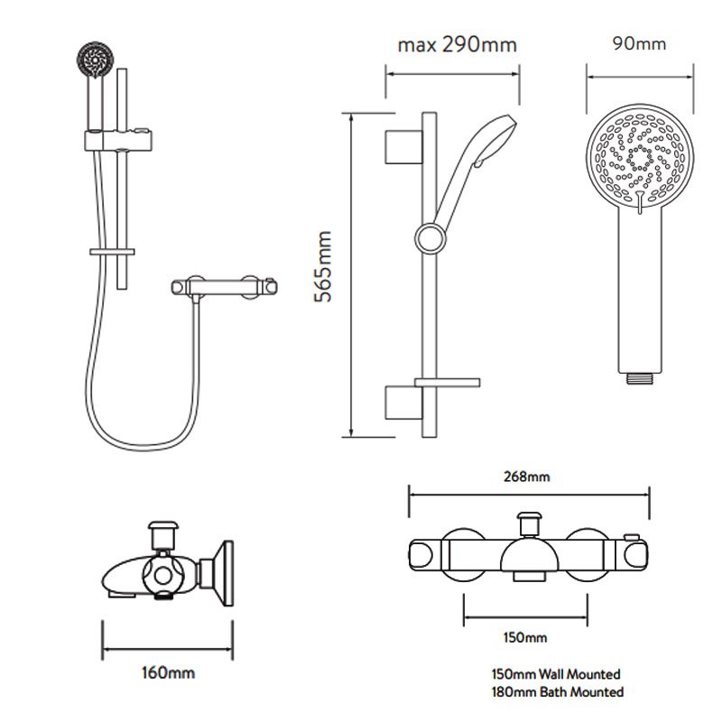 Aqualisa Midas 100 Thermo Bar Shower Mixer Tap with Adjustable Kit - Chrome