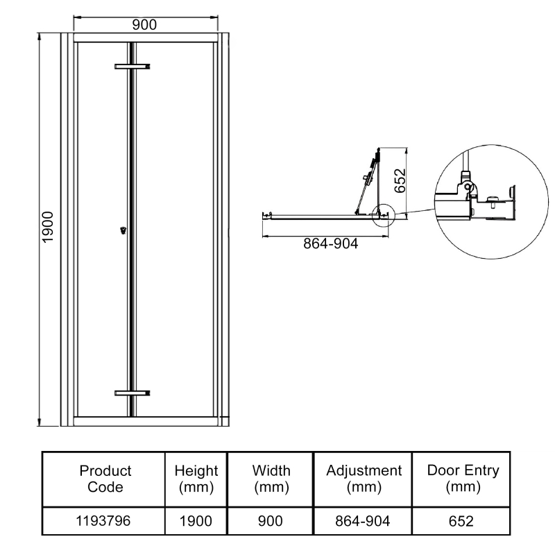 Aqualux Framed 6 Bi-Fold Shower Door 900mm Wide - 6mm Glass