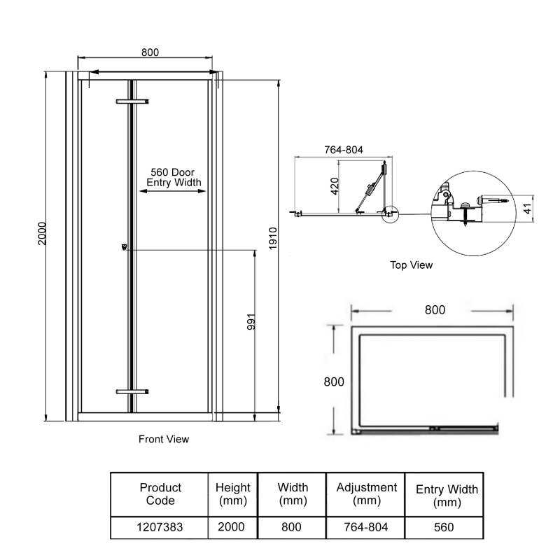 Aqualux Framed 8 Bi-Fold Door Shower Enclosure 800mm x 800mm with Shower Tray - 8mm Glass