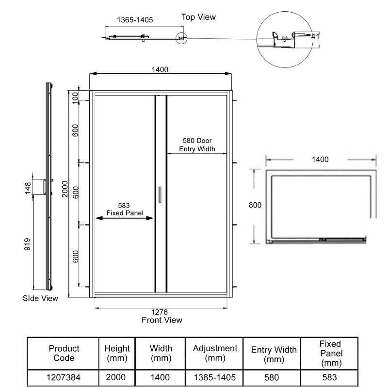 Aqualux Framed 8 Sliding Door Shower Enclosure 1400mm x 800mm with Shower Tray - 8mm Glass