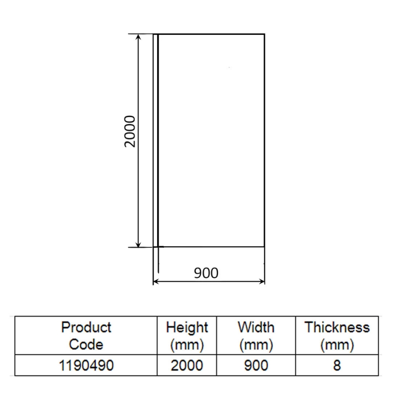 Aqualux Wet Room Shower Panel With Push & Fix 900mm Wide - 8mm Glass