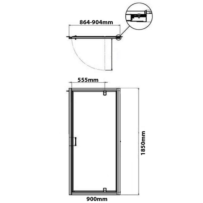 Aqualux Shine 6 Pivot Shower Door 900mm Wide Silver Frame - Clear Glass