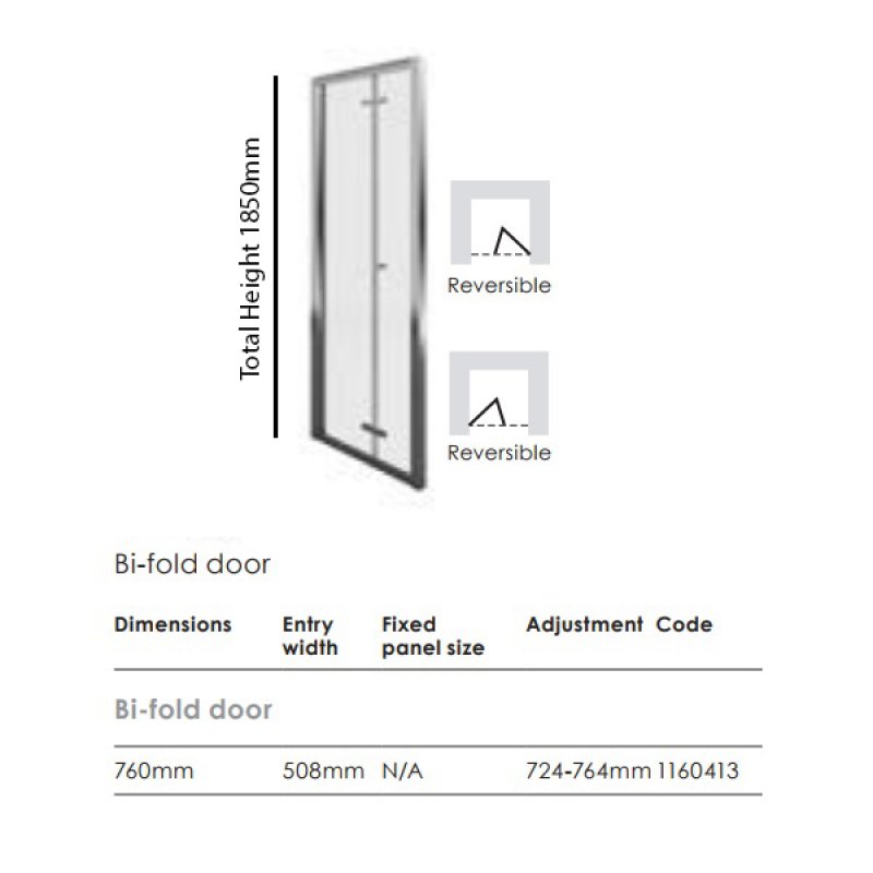 Aqualux Shine 6 Bi-Fold Shower Door 760mm Wide Silver Frame - Clear Glass